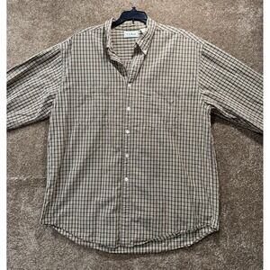Men's LL Bean Button Down Long Sleeve Short‎ - Large Reg - Brown Beige Plaid